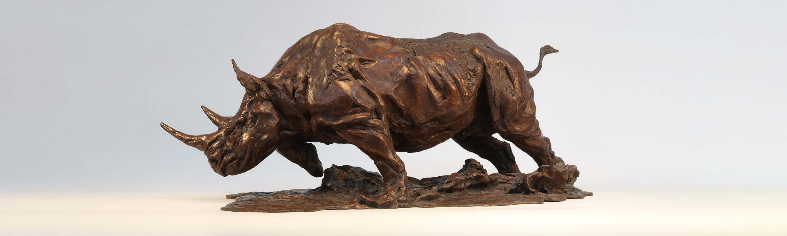 Rhinoceros Charging Bronze Sculpture, 1971