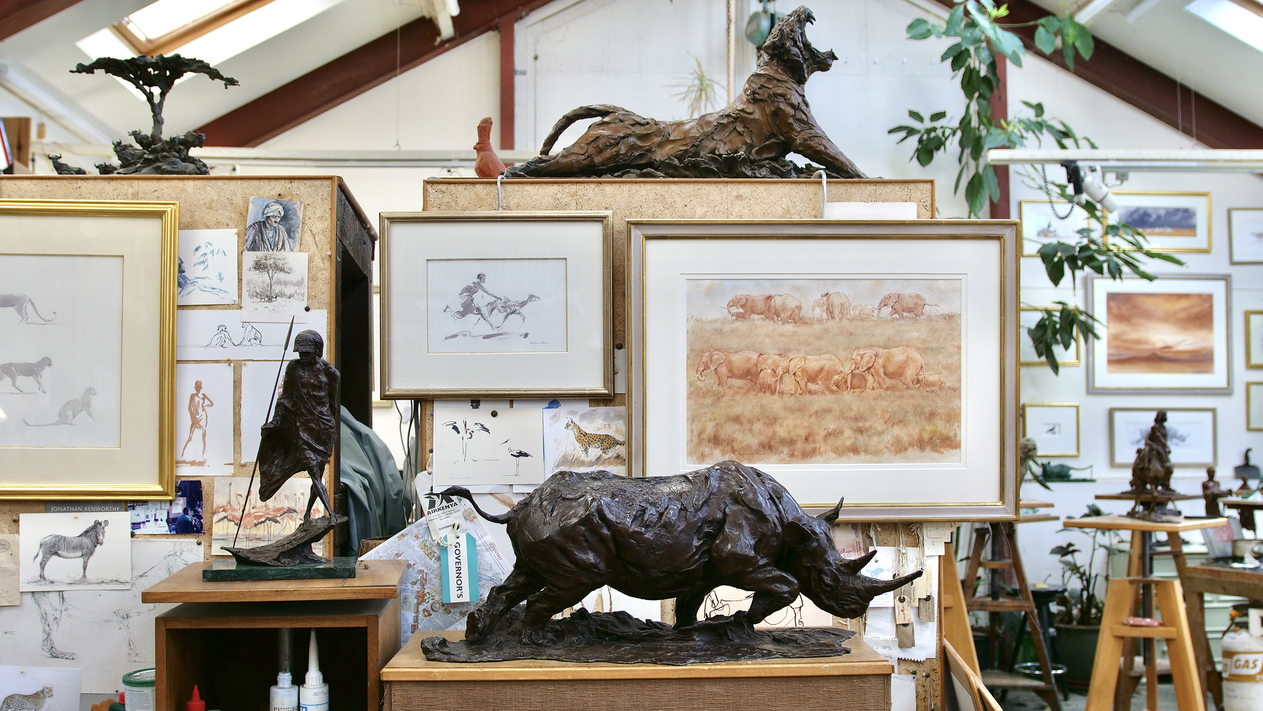 Jonathan Kenworthy's Drawing and Bronzes in his studio
