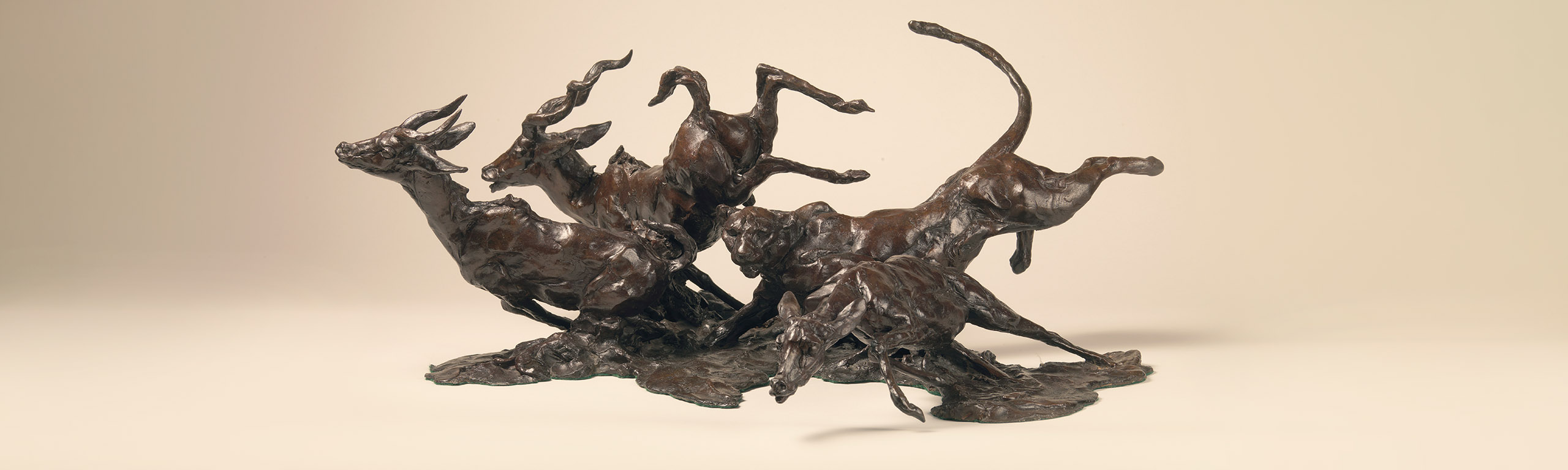 Leopard and Three Lesser Kudu Bronze Sculpture, 1971