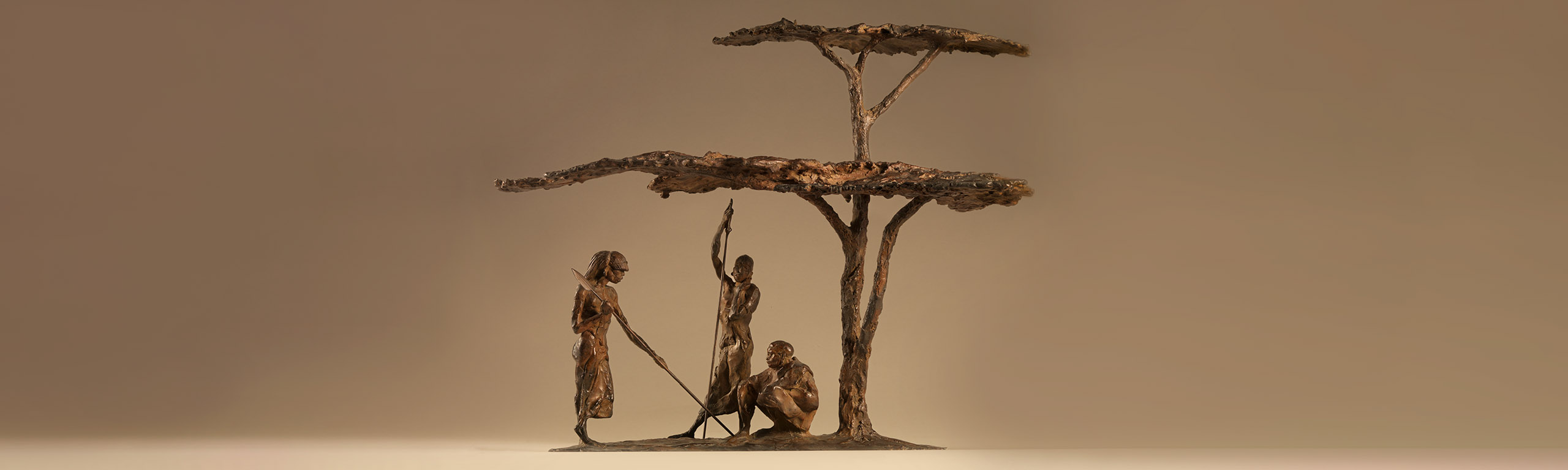 Noon at Maralal - Samburu Beneath Acacia Tree bronze Sculpture, 1971